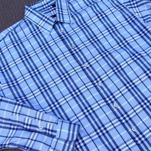 Burberry London Classic Nova Check Plaid Shirt Sz XL Light Blue